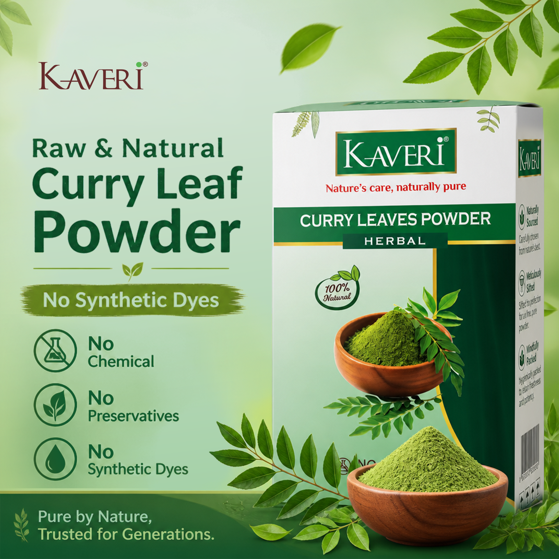Kaveri Curry Leaves Powder for Hair Care – 100% Natural Curry Patta Powder | Herbal Hair Mask & Scalp Care |Chemicals & Preservatives Free 200gm