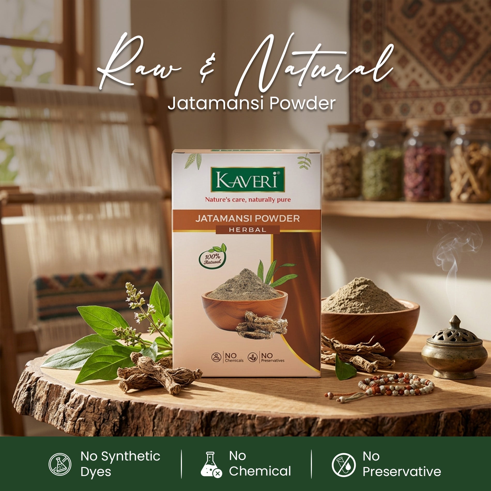 Kaveri Jatamansi Powder for Hair & Skin Care – Natural Herbal Jatamansi Root Powder | Hair Growth & Scalp Care | DIY Face Pack | Chemicals & Preservatives free 200gm