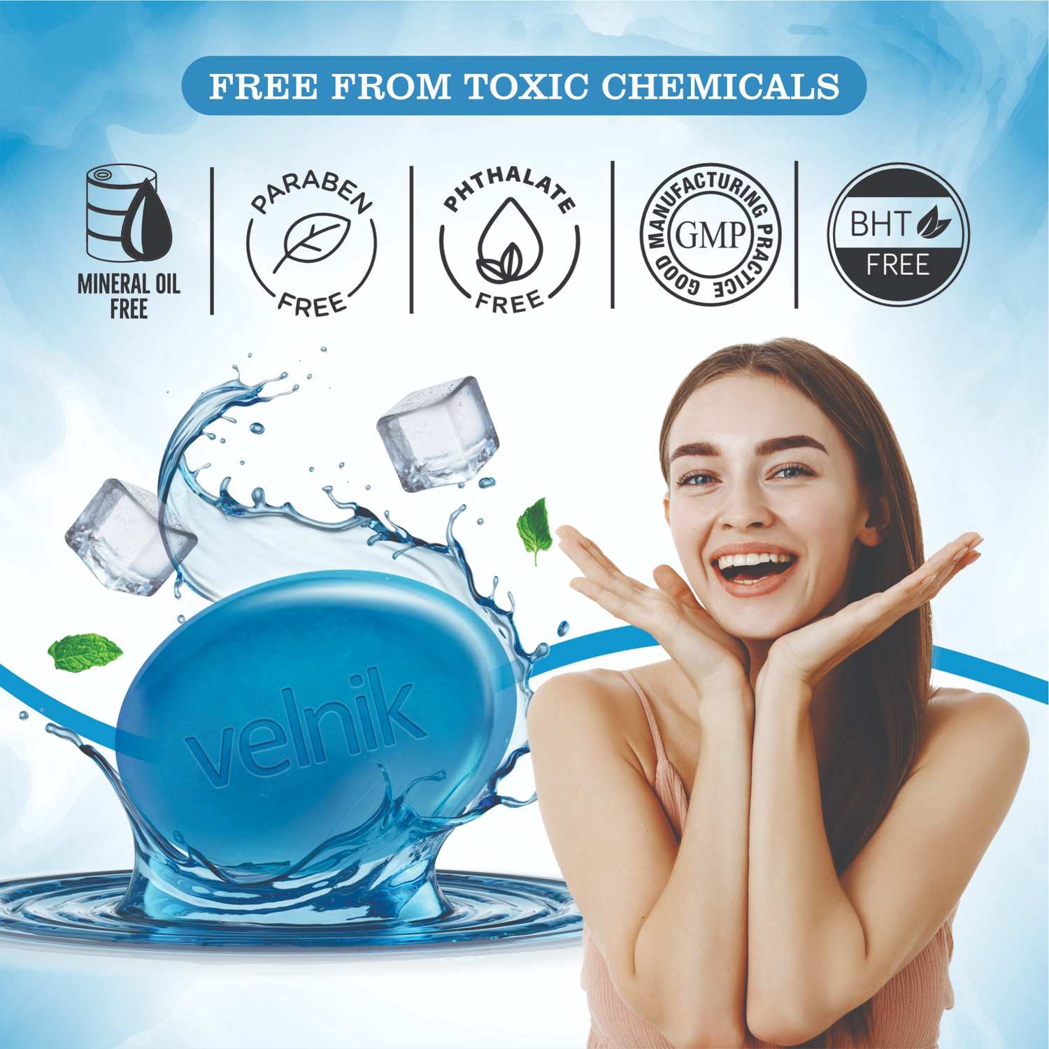 Velnik Mint Glycerin Soap – Cooling & Refreshing Bath Soap for Oily Skin |For Men and Women | Paraben-Free | 100g