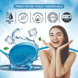 Velnik Glycerin Soap With Mint Gentle Cleansing Hydrates Refreshment Skin Body Wash for Women & Men with Skin Conditioners for Radiant Glow & Moisturised Suitable for All Skin Types 100 gm (Pack Of 3,4 & 6)