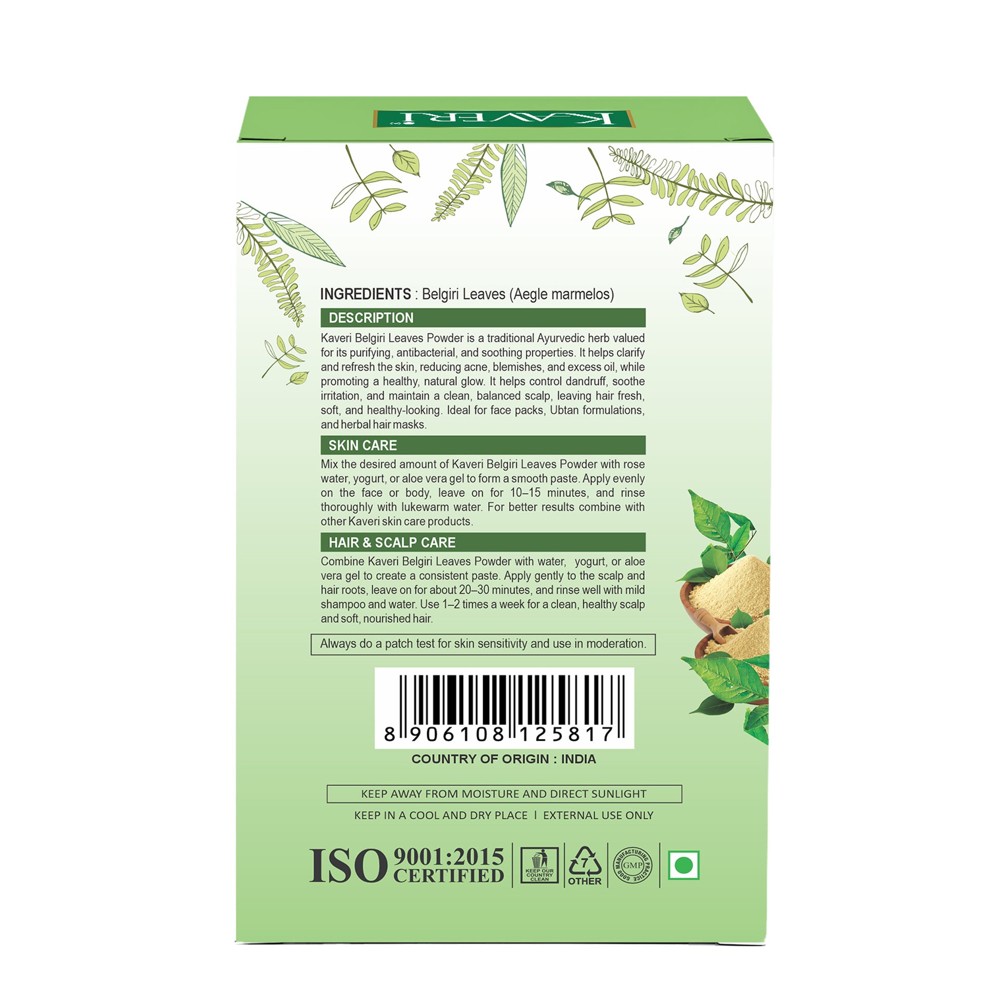 Kaveri Belgiri Leaves Powder | Natural Bael Leaf Powder for Skin & Hair Care | Herbal Face Pack | Scalp Care & Hair Mask| Chemicals & Preservatives Free 200g