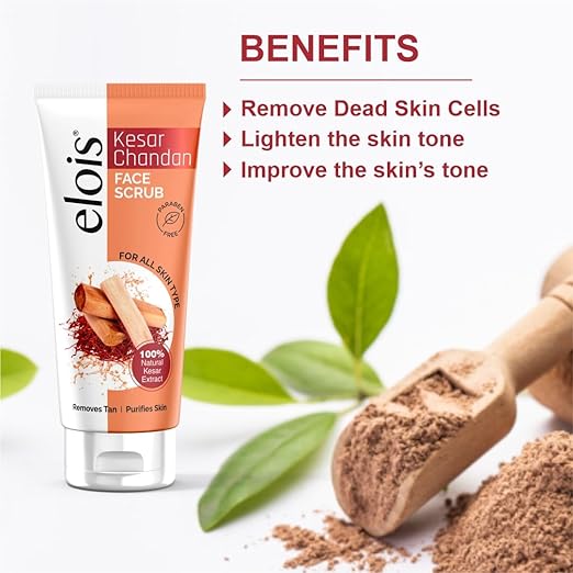 Elois Kesar Chandan Face Scrub for Exfoliation, Deep Cleansing, Blackhead Removal And Pore Minimization Glowing for men and women 100 gm