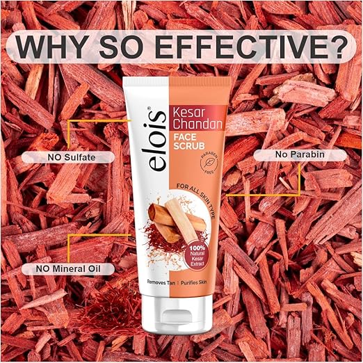 Elois Kesar Chandan Face Scrub for Exfoliation, Deep Cleansing, Blackhead Removal And Pore Minimization Glowing for men and women 100 gm