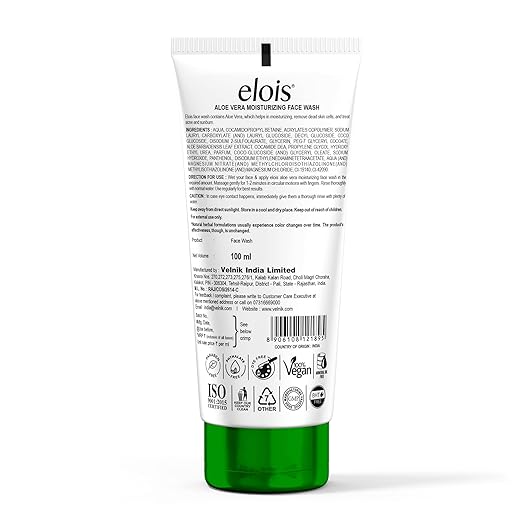 Elois Alovera Moisturizing FaceWash 100gm For All Skin Types Gentle Cleanser for Dry, Oily, and Combination Skin Prevents Acne | Daily Skincare | Refreshing Formula | Paraben Free