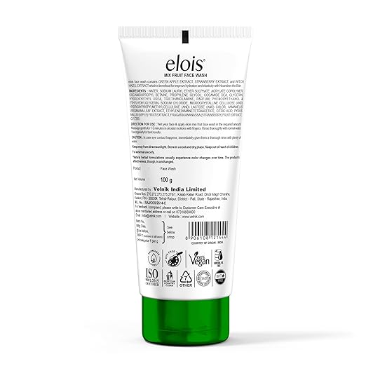 Elois Mix Fruit Face Wash with Green Apple and Strawberry Extract, Deep nourishment and Hydration for Radiant Skin Naturally, Remove Excess Oil, For Men & Women 100gm