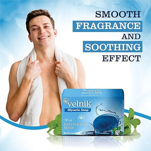 Velnik Glycerin Soap With Mint Gentle Cleansing Hydrates Refreshment Skin Body Wash for Women & Men with Skin Conditioners for Radiant Glow & Moisturised Suitable for All Skin Types 125 gm (Pack Of 3, 4 & 6)
