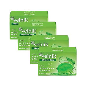 Velnik Glycerin Soap With Aloevera & Neem Extract Bathing Bar Soap for Soft, Glowing, Moisturizes Skin & Body, Paraben-Free Body Soaps For Bath Ideal for Men & Women 125 GM (Pack of 3,4 & 6)