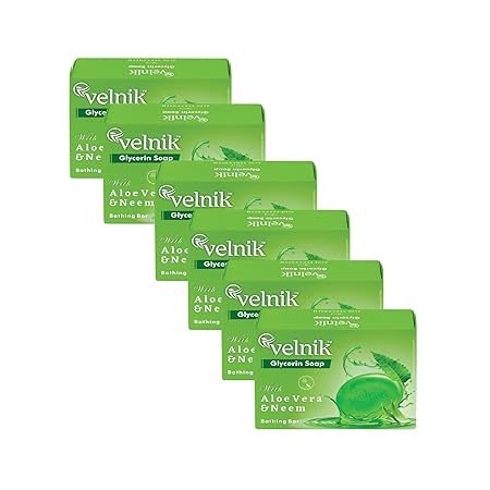 Velnik Glycerin Soap With Aloevera & Neem Extract Bathing Bar Soap for Soft, Glowing, Moisturizes Skin & Body, Paraben-Free Body Soaps For Bath Ideal for Men & Women 125 GM (Pack of 3,4 & 6)