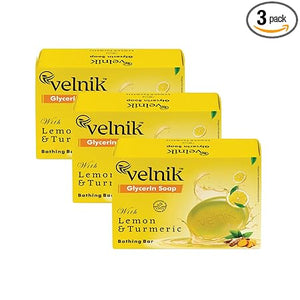 Velnik Glycerin Soap With Lemon and Turmeric Bathing Bar Soap for Soft, Glowing, Moisturizes Skin & Body, Paraben-Free Body Soaps For Bath Ideal for Men & Women 100 GM (Pack of 3,4 & 6)