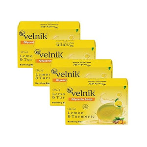 Velnik Glycerin Soap With Lemon and Turmeric Bathing Bar Soap for Soft, Glowing, Moisturizes Skin & Body, Paraben-Free Body Soaps For Bath Ideal for Men & Women 100 GM (Pack of 3,4 & 6)