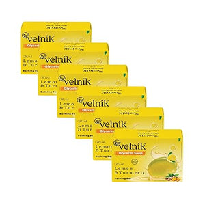 Velnik Glycerin Soap With Lemon and Turmeric Bathing Bar Soap for Soft, Glowing, Moisturizes Skin & Body, Paraben-Free Body Soaps For Bath Ideal for Men & Women 100 GM (Pack of 3,4 & 6)