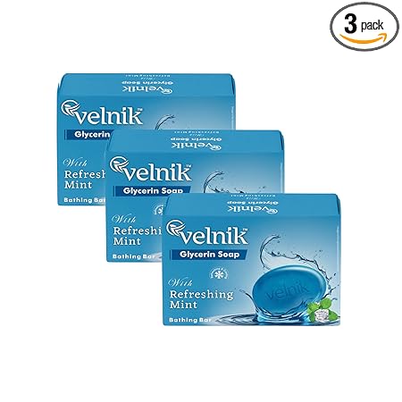 Velnik Glycerin Soap With Mint Gentle Cleansing Hydrates Refreshment Skin Body Wash for Women & Men with Skin Conditioners for Radiant Glow & Moisturised Suitable for All Skin Types 125 gm (Pack Of 3, 4 & 6)