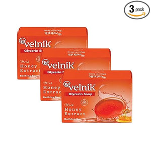 Velnik Glycerin Soap With Honey Extract Bathing Bar Soap for Soft, Glowing, Moisturizes Skin & Body, Paraben-Free Body Soaps For Bath Ideal for Men & Women 75 GM (Pack of 3,4 & 6)