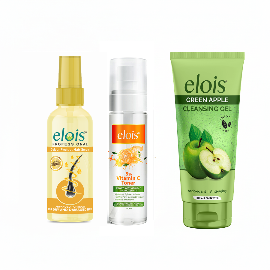 Elois Skin & Hair Care Combo –  Hair Serum + Vitamin C Toner + Green Apple Cleansing Gel