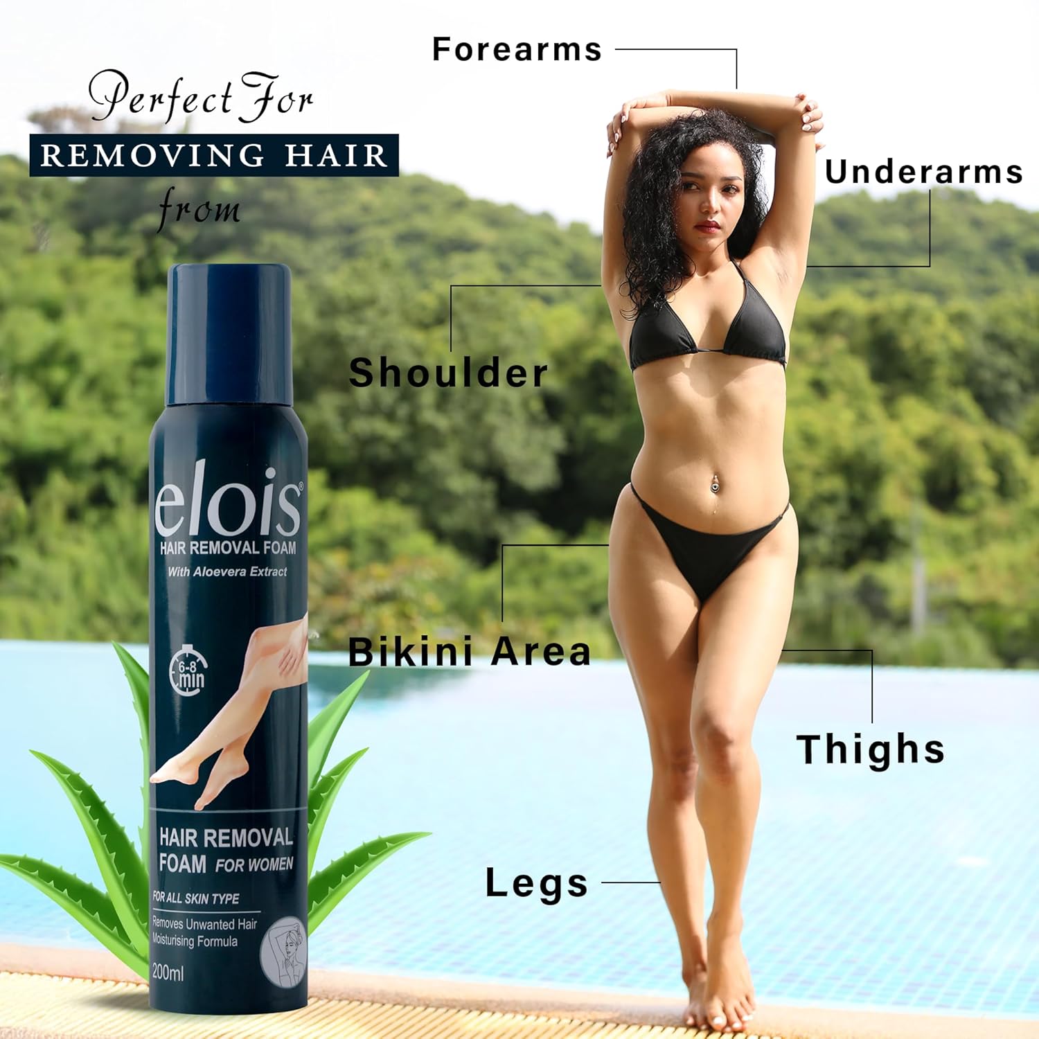 Elois Hair Removal Foam Spray For Women Painless Hair Removal For Arms Underarms Legs & Bikini Line With Aloevera Extract Suitable For All Skin Type 200ml (Pack of 1 & 2, Aleo Vera)