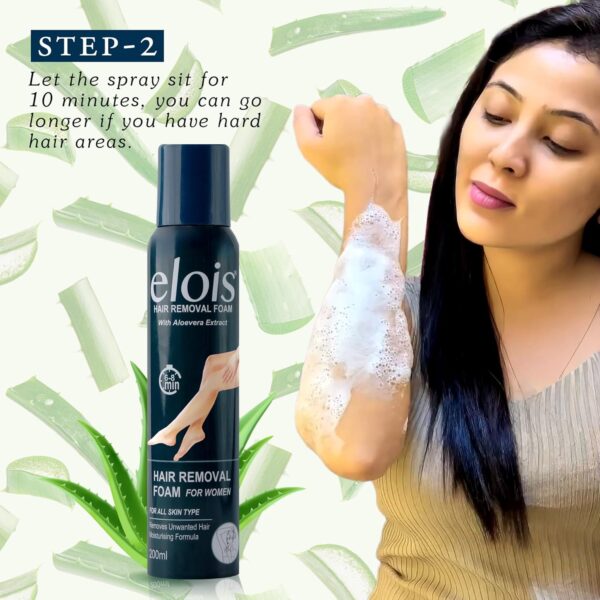 Elois Hair Removal Foam Spray For Women Painless Hair Removal For Arms Underarms Legs & Bikini Line With Aloevera Extract Suitable For All Skin Type 200ml (Pack of 1 & 2, Aleo Vera)