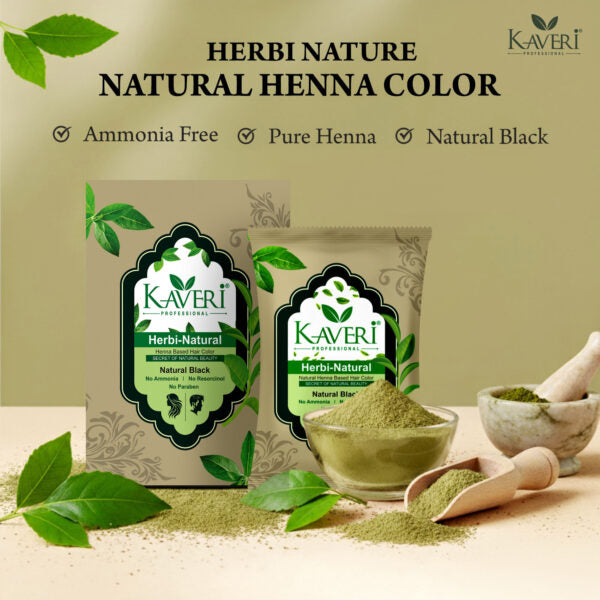 Kaveri Professional Herbi Natuiral Natural Black Henna Hair Color – Hair Color Mehndi For Men Women – No Ammonia Enriched With Vital Herbs 10Gm (1 Box – 6 Packs)
