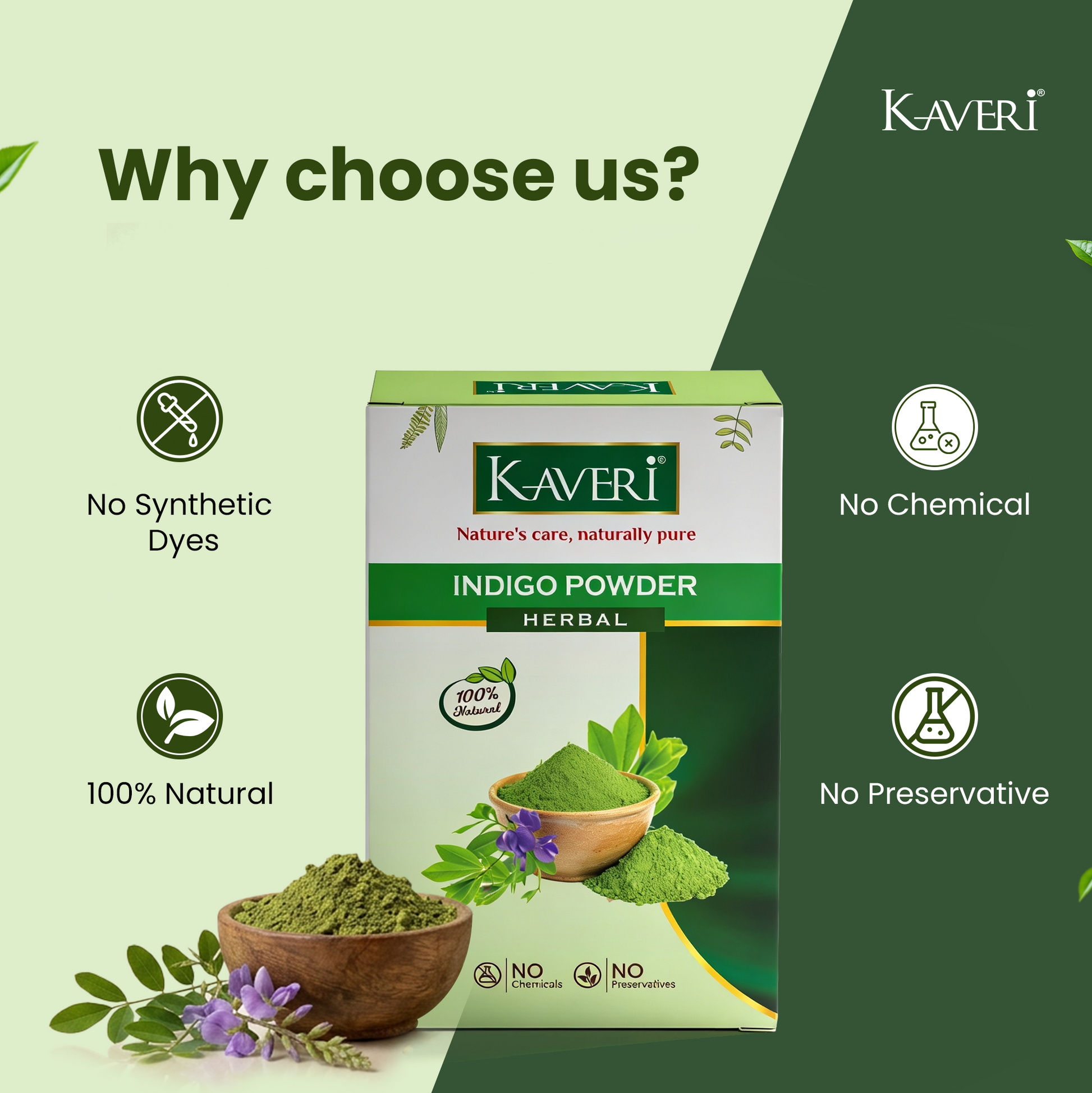 Kaveri Herbal & Organic Indigo Powder for Natural Black Hair Color Chemical-Free Helps Protect Hair from Damage and Supports Healthy Hair 200g