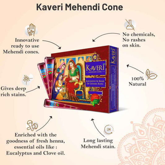 Kaveri Mehendi Cone - 12 Piece &amp; Free 25ml Hair Serum Only Prepaid Order