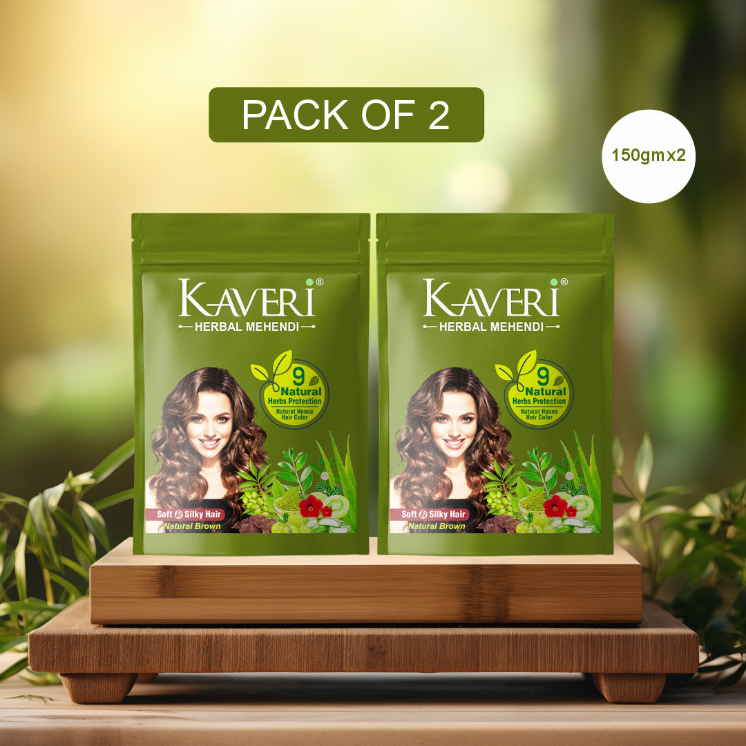 KAVERI HERBAL MEHENDI – Natural Brown Henna Hair Color (150 gm Pack of 2)