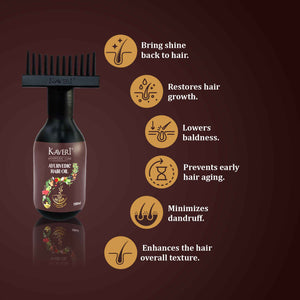 Kaveri Ayurvedic Hair Oil for Hair Regrowth, Hair Fall Control & Scalp Nourishment – 100% Herbal Formula with 11 Natural Ingredients.