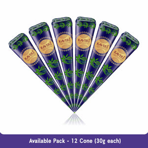 Kaveri Natural Henna Bridal Mehandi Cone for Hands & Hair Herbal Rajasthani Henna Paste in Natural Dark Brown Color With Nilgiri Oil for Dulhan Wedding Occasion Instant Mehendi Cone - 30 gm each - Pack of 12