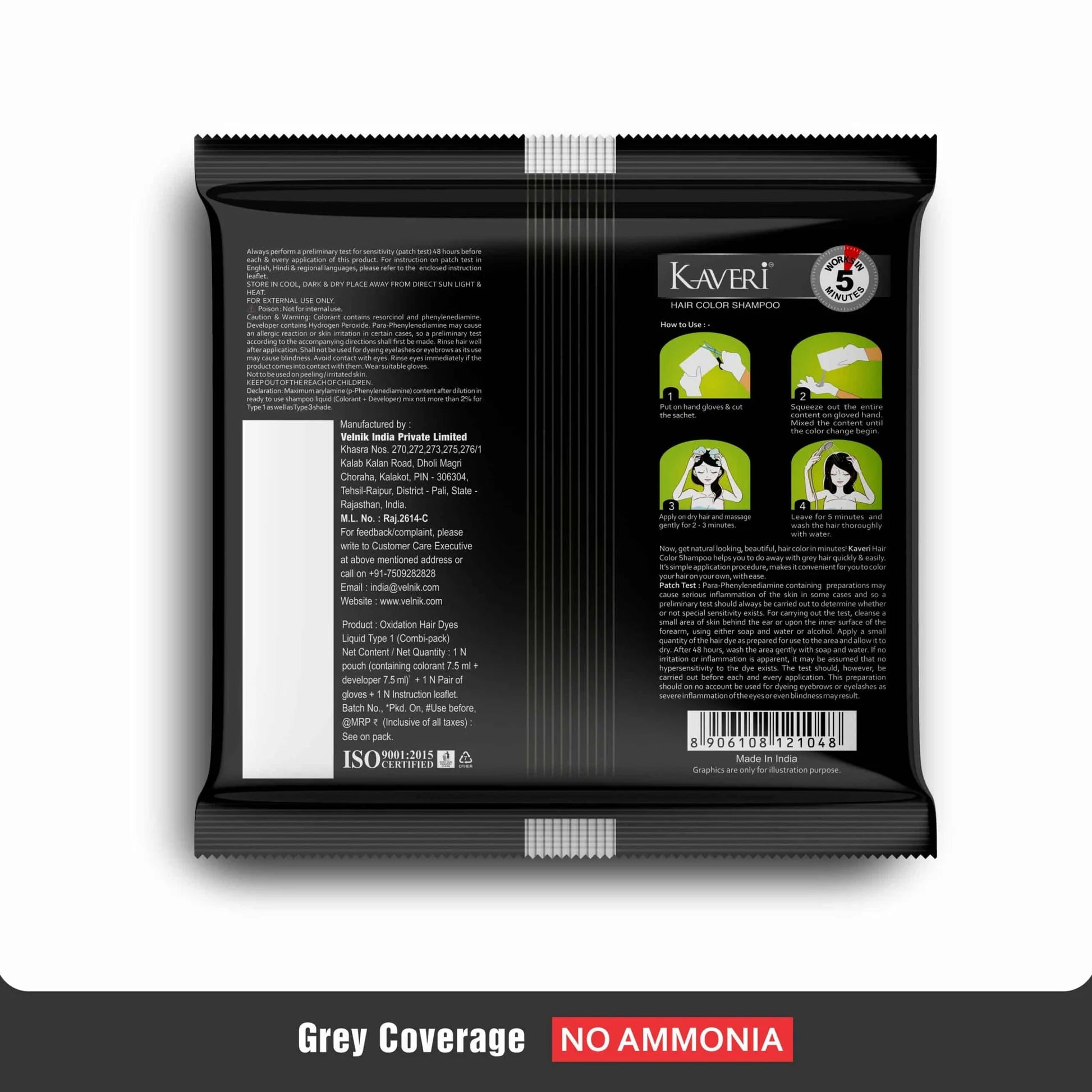 Kaveri Shampoo Hair Colour Black For Men & Women Pack Of 3 (Natural Black) – No Ammonia No Parabens Free Enriched With Aloe Vera Extract Bamboo Oil
