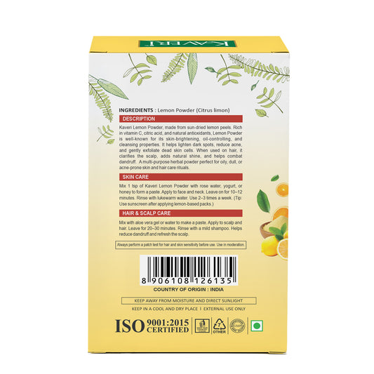 Kaveri Lemon Powder for Hair & Skin Care | Natural Lemon Peel Powder | Herbal Face Pack & Hair Mask | Supports Oil Control & Glowing Skin | Chemicals & Preservatives Free 200g