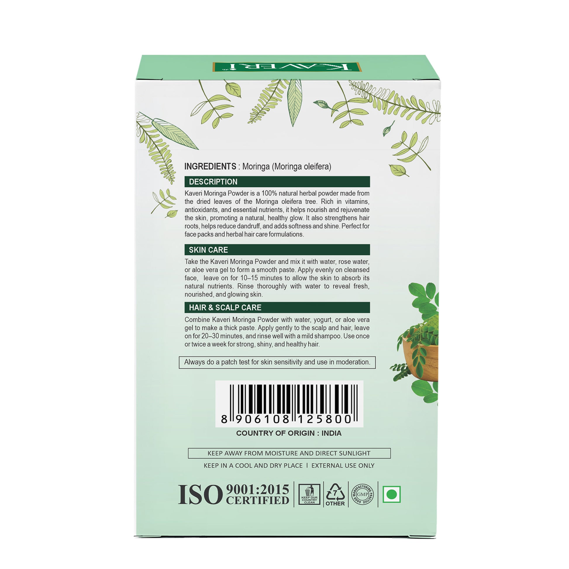 Kaveri Moringa Powder for Hair & Skin Care | Natural Moringa Leaf Powder | Herbal Face Pack & Hair Mask | Supports Healthy Hair & Glowing Skin | Chemicals & Preservatives Free 200g