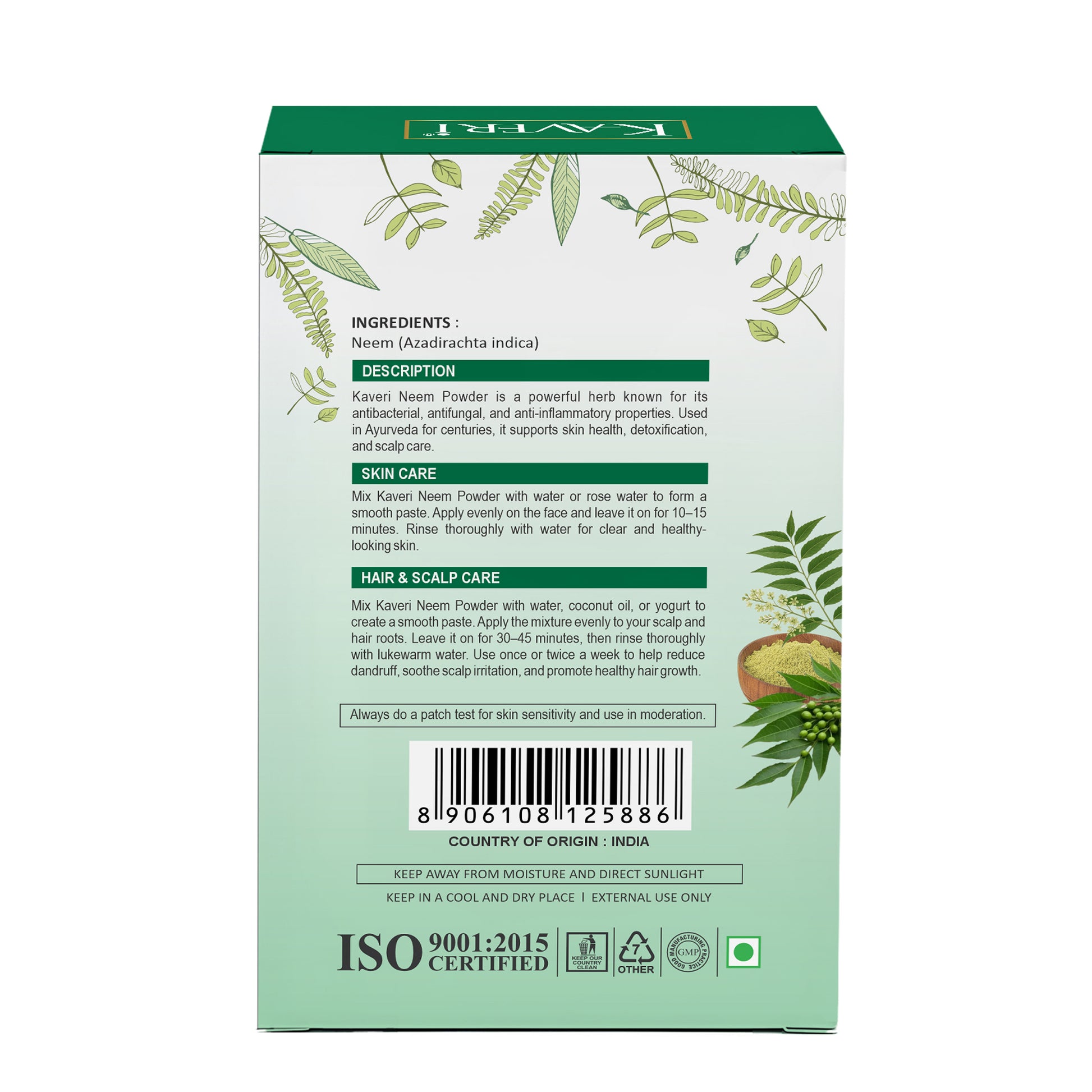 Kaveri Neem Powder for Hair & Skin Care |Natural Organic Neem Leaf Powder | Herbal Face Pack & Hair Mask | No Chemicals & No Preservatives