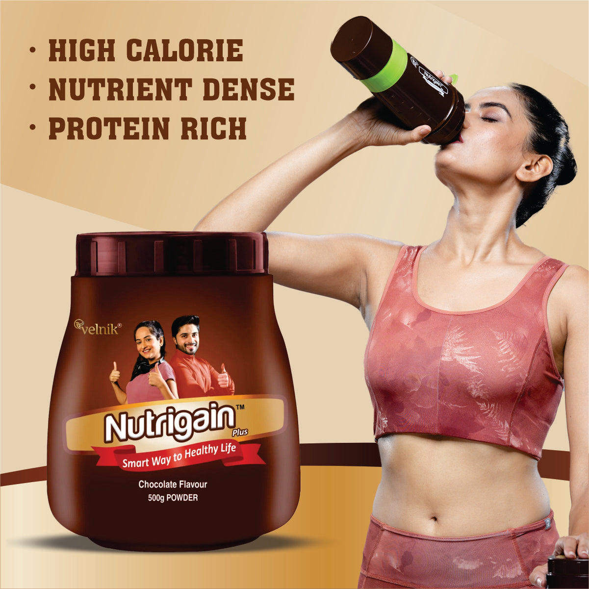Nutrigain Plus – Ayurvedic Power Shake for Healthy Weight Gain | Ayurveda + Taste = Perfect Weight Gain | Chocolate Flavour Gainer | 500g