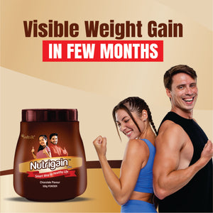 Nutrigain Plus Ayurvedic Weight Gainer Supplement Powder for Men Women & Adults with Natural Ingredients to Improve Stamina, Appetite and Overall Wellness 500 gm (Chocolate Flavour)
