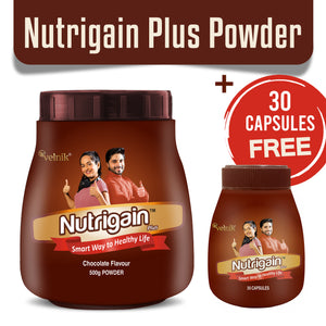 Nutrigain Plus Ayurvedic Weight Gain Powder – Natural Nutrition Supplement for Healthy Weight Gain + 30 Capsules FREE