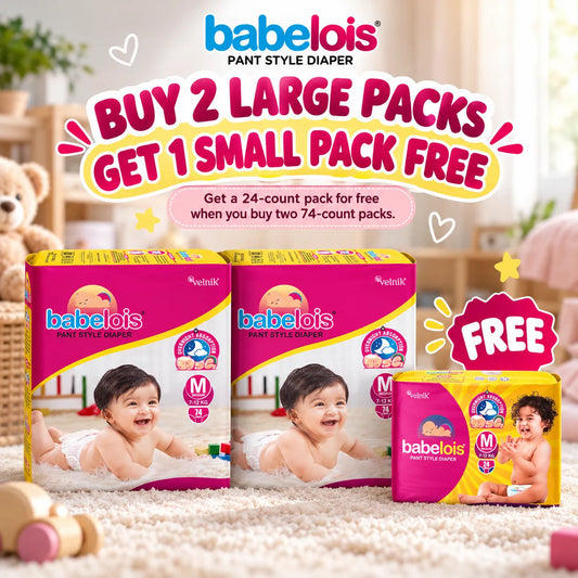 Babelois Baby Diaper Deal – 2 Large Pant Style Diaper Packs + 1 Small Pack Free