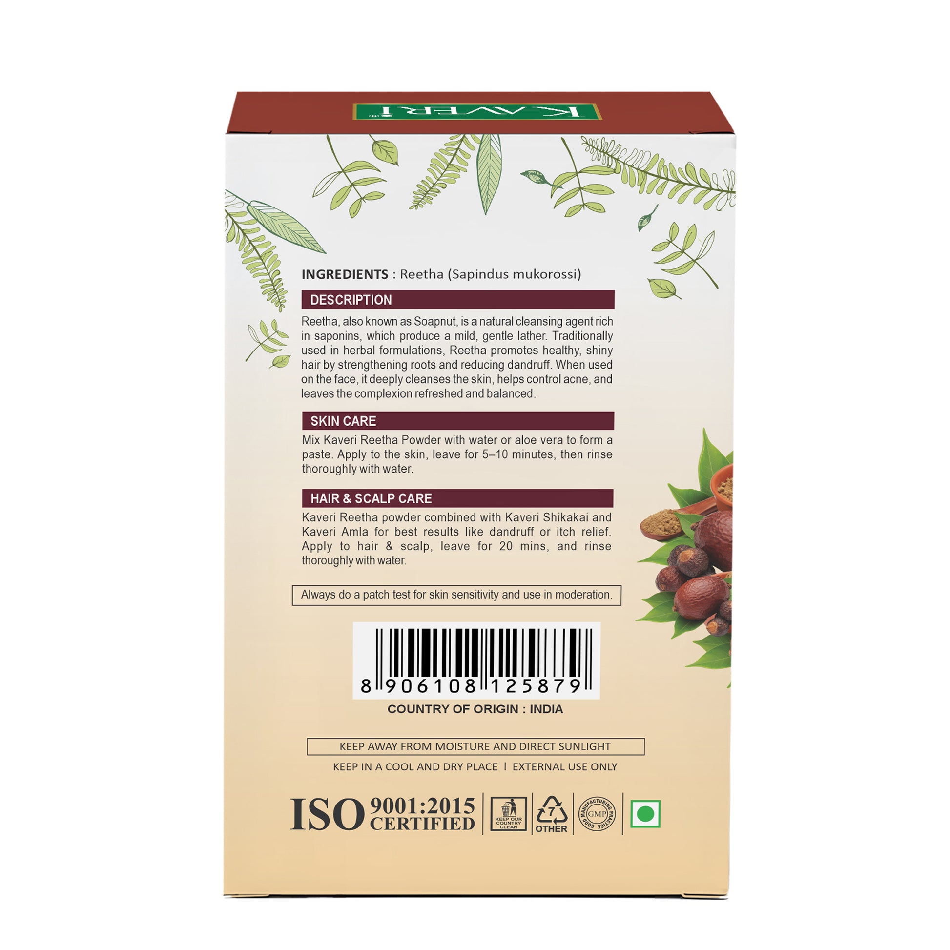 Kaveri Organic Reetha Powder (Sapindus mukorossi) for Hair & Scalp Care, Gently Cleanses, Supports Healthy Hair, Natural & Chemical-Free – 200g