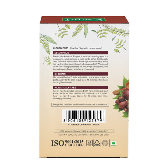Kaveri Organic Reetha Powder (Sapindus mukorossi) for Hair & Scalp Care, Gently Cleanses, Supports Healthy Hair, Natural & Chemical-Free – 200g