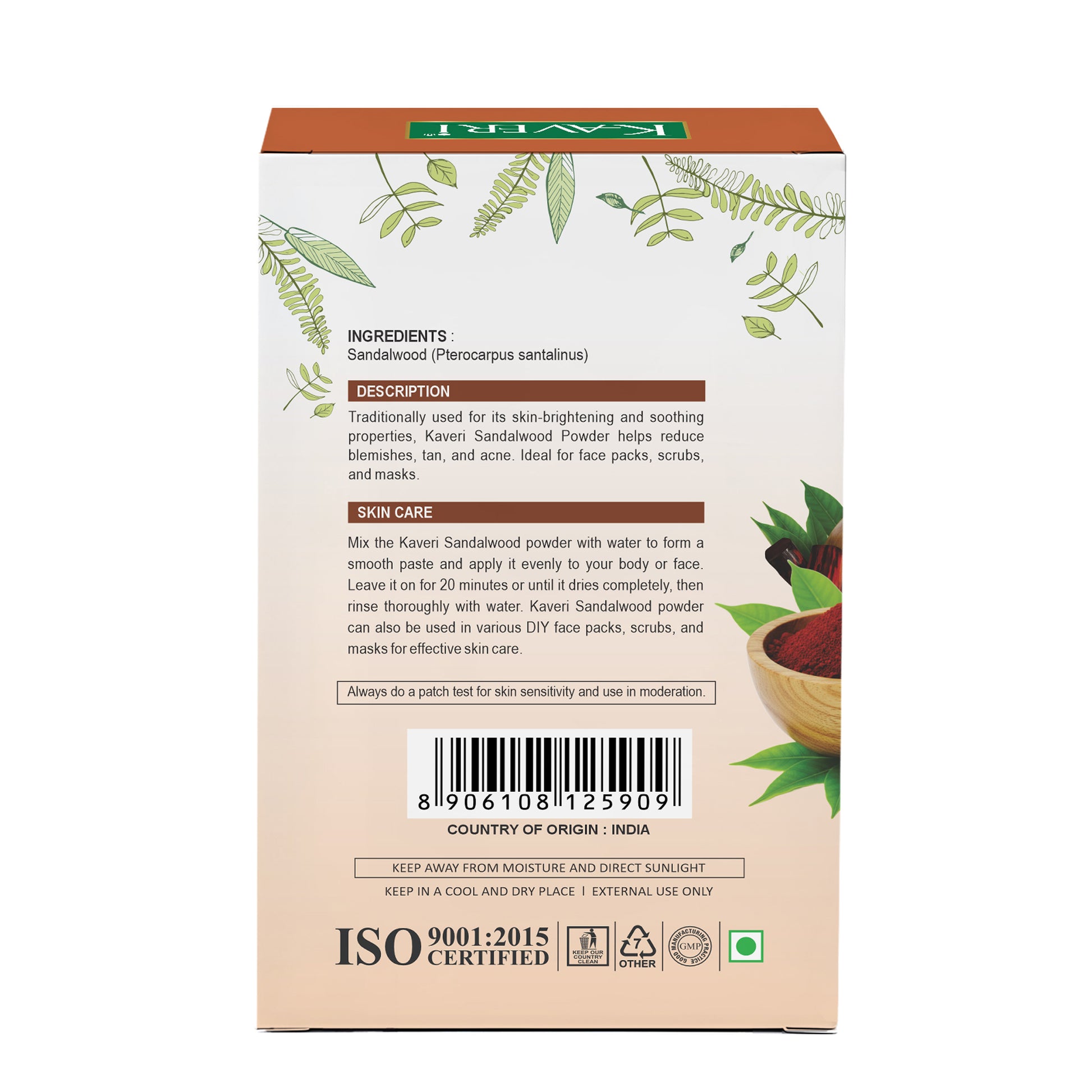 Kaveri Organic Red Sandalwood Face Pack Powder Natural for Skin Brightening, Acne, Blemishes, Pigmentation Removal - 200gm