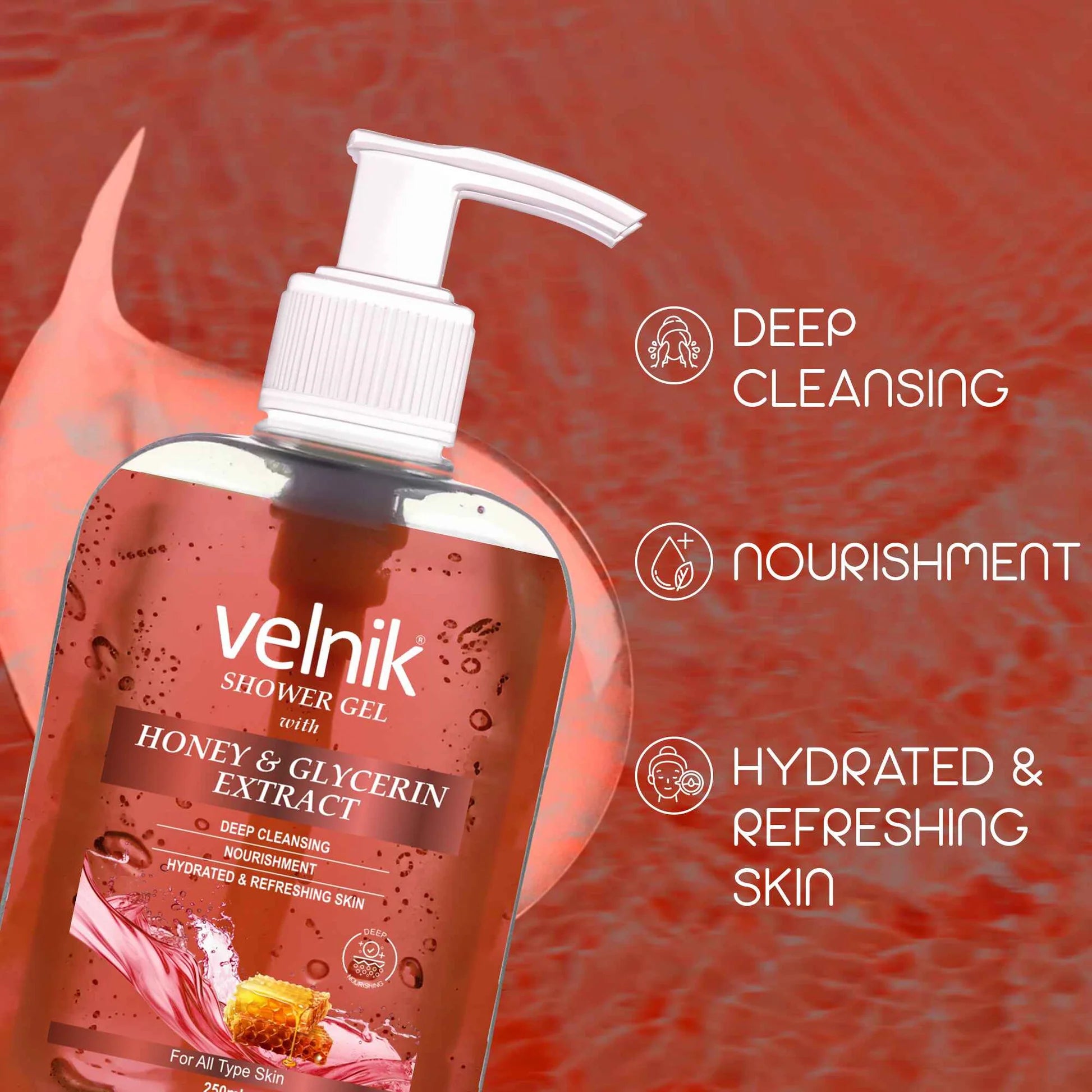 Velnik Shower Gel with Honey & Glycerin Extract | 250ml | Pack Of 3