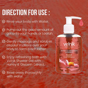 Velnik Shower Gel with Honey & Glycerin Extract | 250ml | Pack Of 3