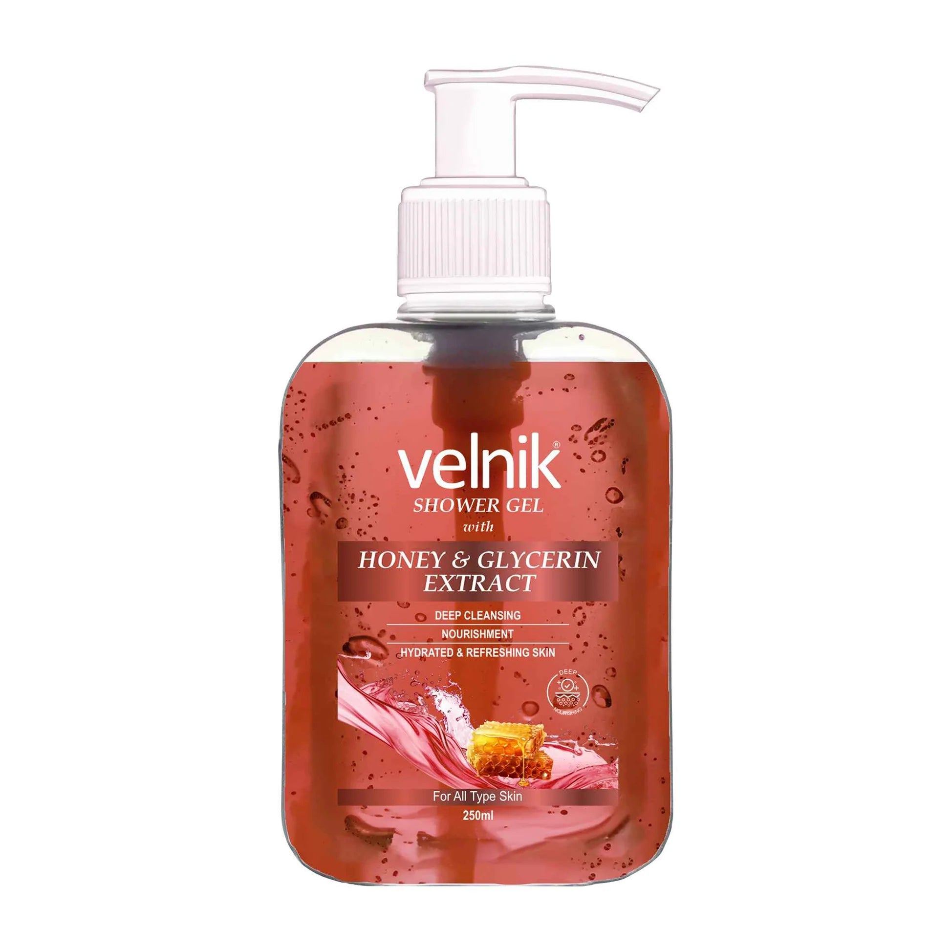 Velnik Shower Gel with Honey & Glycerin Extract | 250ml | Pack Of 3