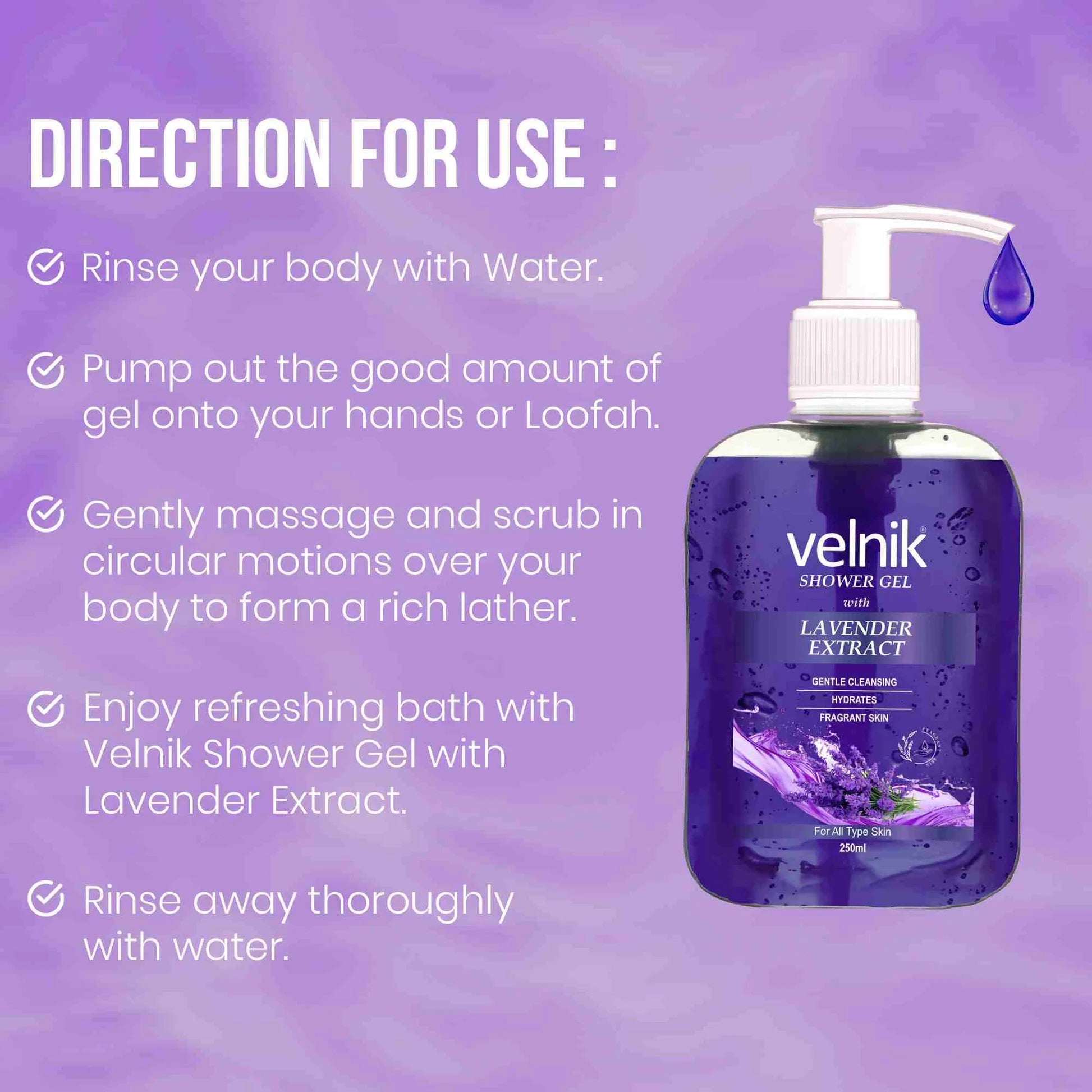Velnik Shower Gel with Lavender Extract | 250ml | Pack Of 3