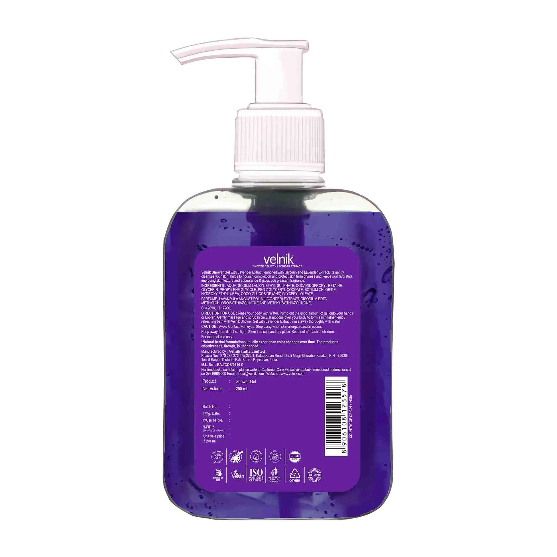 Velnik Shower Gel with Lavender Extract | 250ml | Pack Of 3