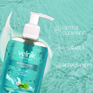 Velnik Shower Gel with Refreshing Mint Extract – Cool, Energizing & Fresh Feel | Buy 1 Get 1 Free