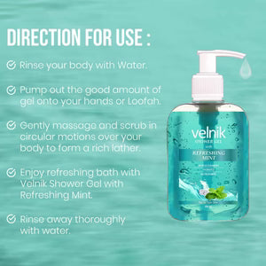 Velnik Shower Gel with Refreshing Mint Extract – Cool, Energizing & Fresh Feel | 250ml | Pack Of 3