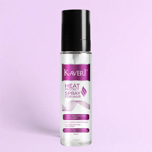 Kaveri Heat Protect Spray for Hair | Heat Protection up to 220°C | Reduces Frizz up to 48 Hours | Adds Shine & Smoothness | Paraben, Sulphate, Alcohol Free | 100 ml