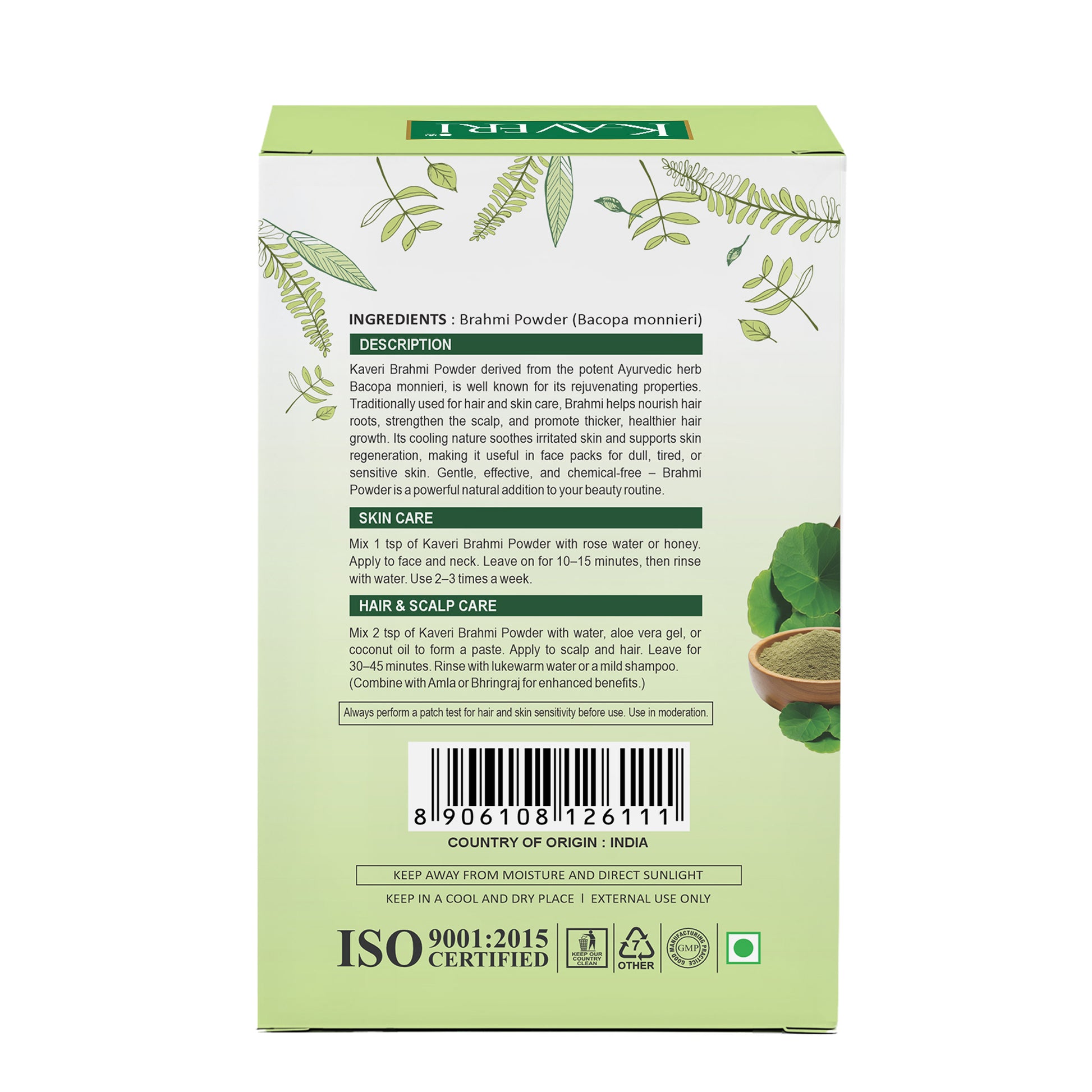 Kaveri Brahmi Powder for Hair & Skin Care | Natural Brahmi Powder | Herbal Hair Mask & Face Pack | Supports Healthy Hair Growth & Scalp Care |Chemicals & Preservatives Free | 200gm