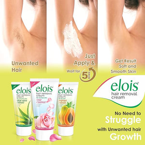Elois Hair Removal Cream for Women & Girls | Hair Remover Cream for Bikini Area & Private Parts | Silky Soft Skin with Aleo Vera Essence | For Legs, Underarms & Arms - 50g (Pack of 1, 2, 4, 6, 8)