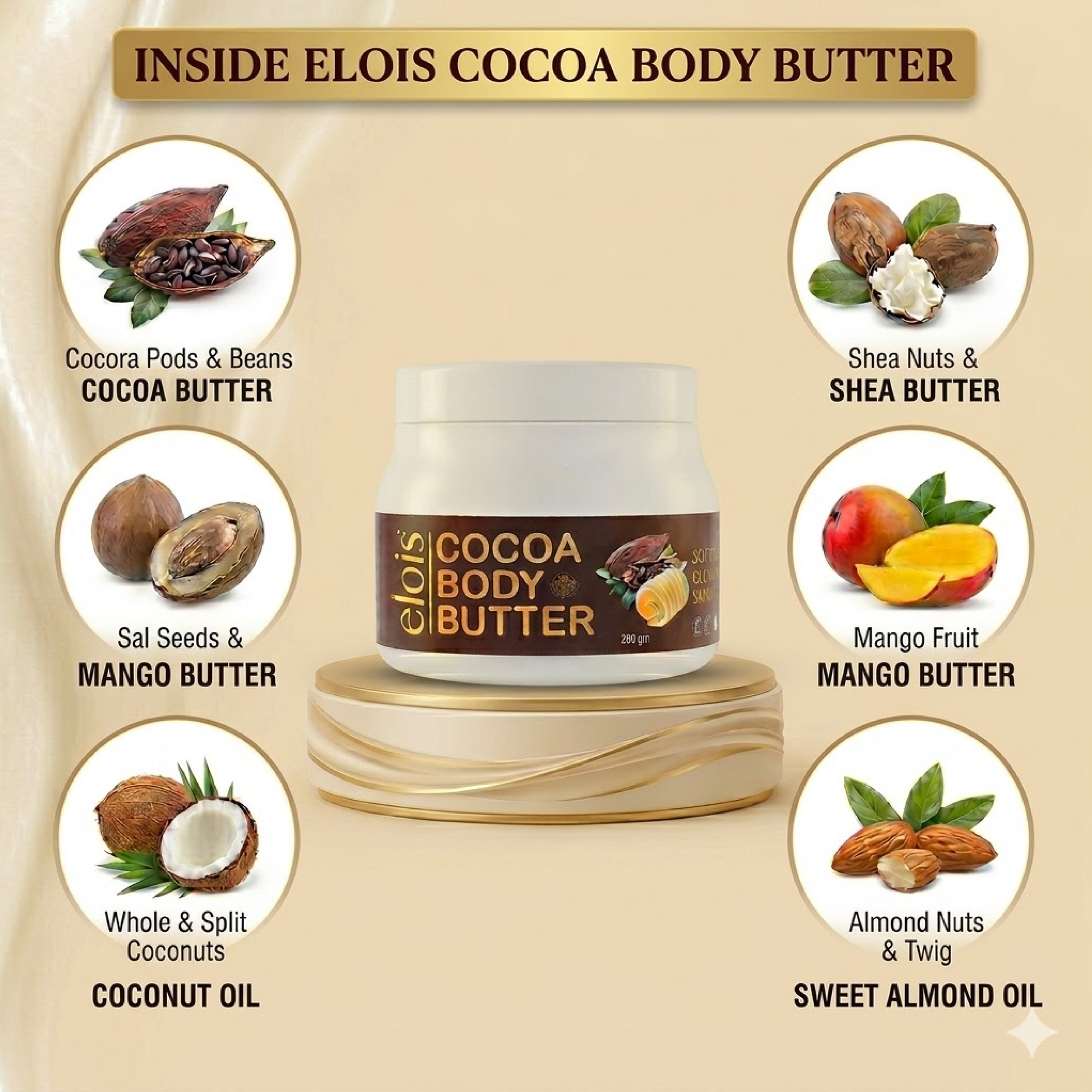 Elois Cocoa Body Butter For Dry & Oily Skin For Women and Men - Non-Greasy Long Lasting Soft & Glowing Skin Moisturizer Body Lotion - For All Skin Types (250 Gram)