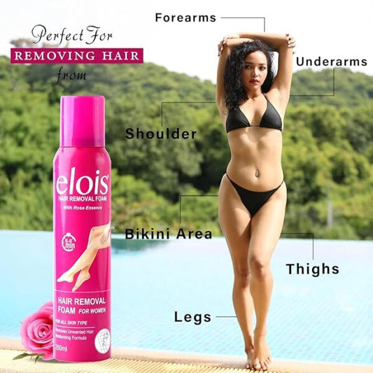 Elois Hair Removal Foam Spray For Women Painless Hair Removal For Arms Underarms Legs & Bikini Line With Rose Extract Suitable For All Skin Type 200ml(Pack of 1 & 2, Rose)