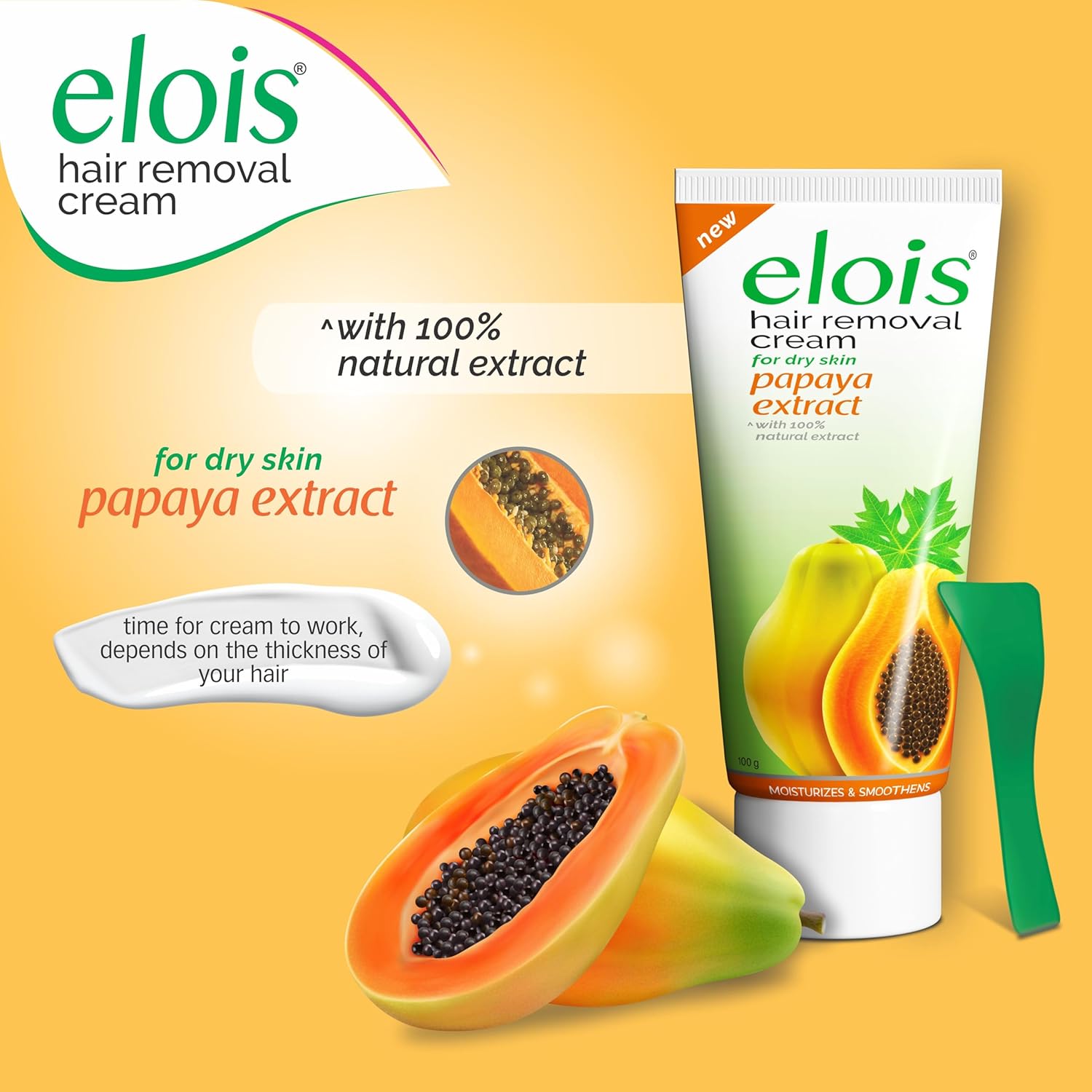 Elois Hair Removal Cream for Women & Girls | Hair Remover Cream for Bikini Area & Private Parts | Silky Soft Skin with Papaya Essence | For Legs, Underarms & Arms – 100g (Pack of 2)